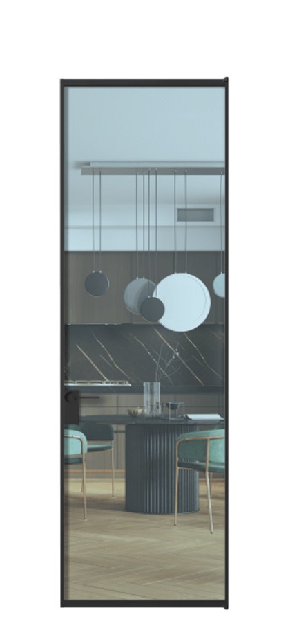 Алюминиевая дверь АЛПЛ040.01 Алюминий Черный Прозрачное голубое стекло, триплекс Цена 6020  | Volhovec